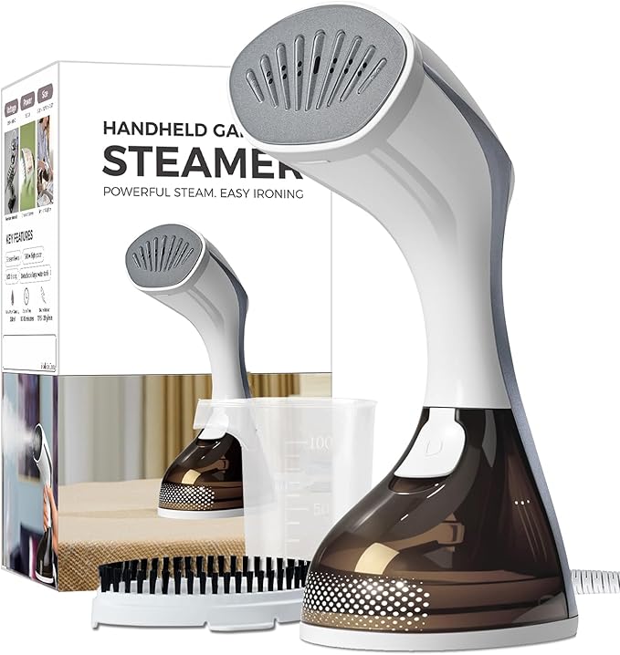 Steamer for Clothes, 20S Heat Up, 1500W & 3 Steam Settings, Ceramic Soleplate with 13-Vent, 2-in-1 Clothing Iron Wrinkle Removal for All Fabrics, Portable & Travel-Ready